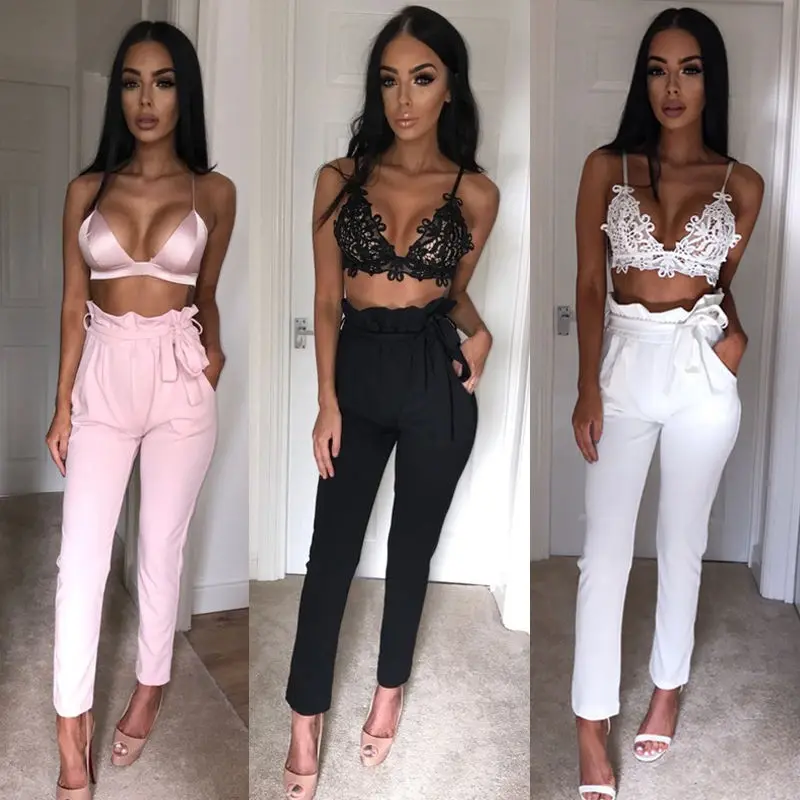 2019 NEW Women High Waist Slim Skinny Leggings Stretchy Bow Belt Drawstring Pants Jeggings Pencil Trousers | Женская одежда