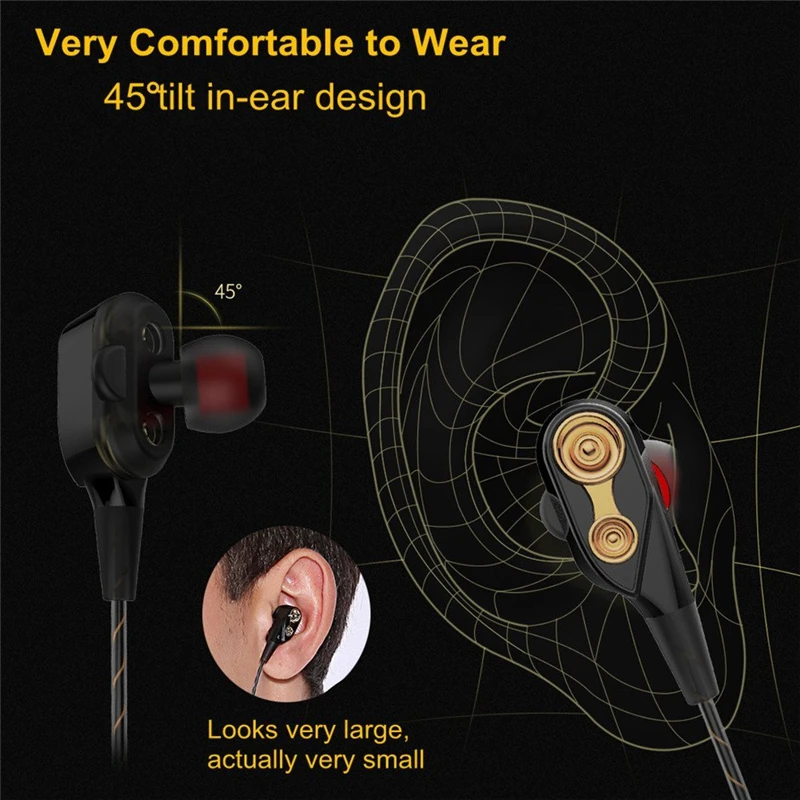 Двойной драйвер HiFi наушники в ухо стерео бас 3 5 мм проводной In Ear Hi Fi с микрофоном