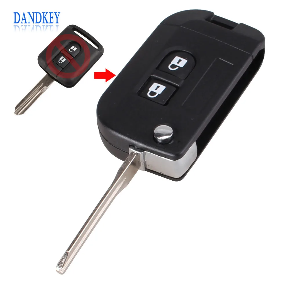 Dandkey Uncut 2 кнопки Switchblade ключ флип Автомобильный ключ чехол Брелок для Nissan K12 для Nissan Micra Note Navara Qashqai ключ оболочка