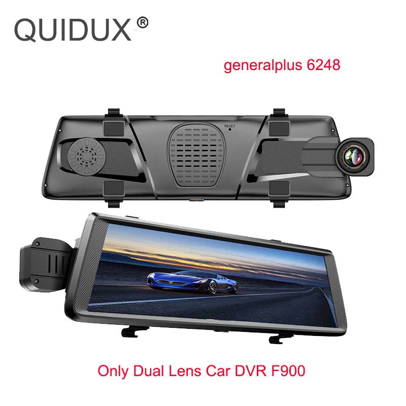 Автомобильный зеркальный видеорегистратор QUIDUX 10 &quotFull Touch с двумя линзами FHD 1080 P