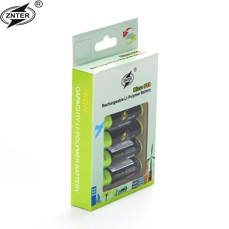 ZNTER AA 1 5 в 1700 мАч аккумулятор 2/4 шт. USB быстрая зарядка перезаряжаемая литий