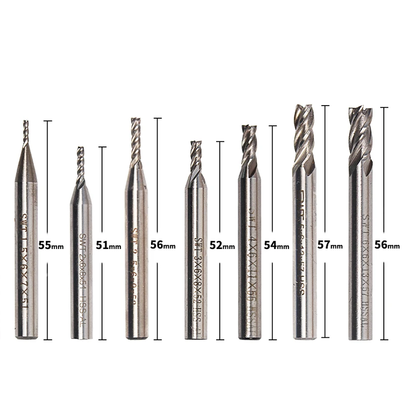 7 шт. карбидные сверла Концевая Фреза HSS 4 флейты 1,5 мм-6 мм диаметр фрезы Набор фрез прямой хвостовик ЧПУ Инструменты