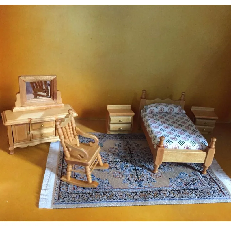 1:24 кукольный домик мебель деревянная миниатюрная кровать стул туалетный столик