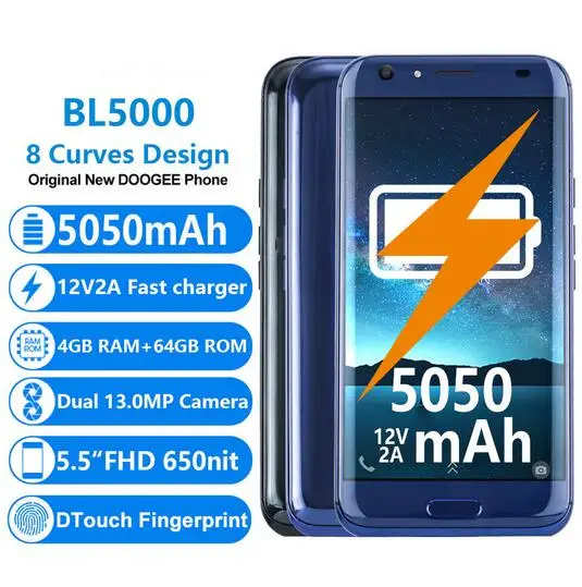 DOOGEE BL5000 смартфон двойной 13.0MP Cam Android 7 0 5050 мАч 12V2A Быстрая зарядка 5 &quotMTK6750T