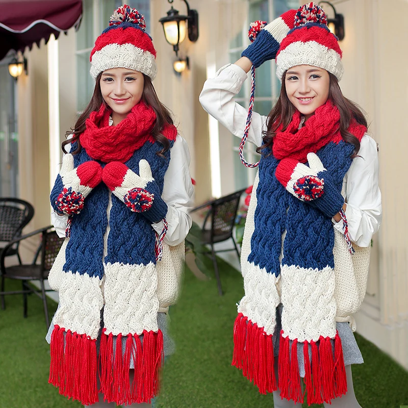 CIVICHIC вязаная шапка шарф перчатки теплый комплект в полоску разные цвета милый