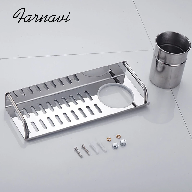 Bathroom Shelf Single Tier Lavatory Cosmetic Shampoo Holders Organizer Wall Mounted Fittings with Cup Holder | Обустройство дома