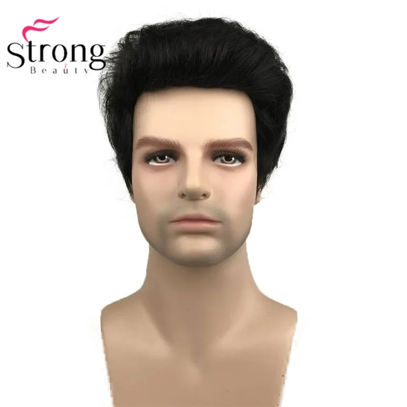 StrongBeauty черный короткий мужской парик Синтетический Полный парик для мужчин