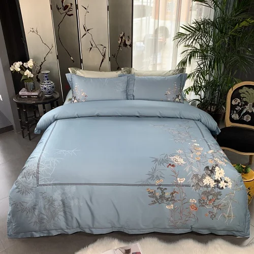 bedding set 11 Птица растение принт 800TC Египетский хлопок шелковистый Duver Покрывало Постельное белье роскошный комплект постельного белья queen King размер простыня комплект подушки shams - Цвет: bedding set 11