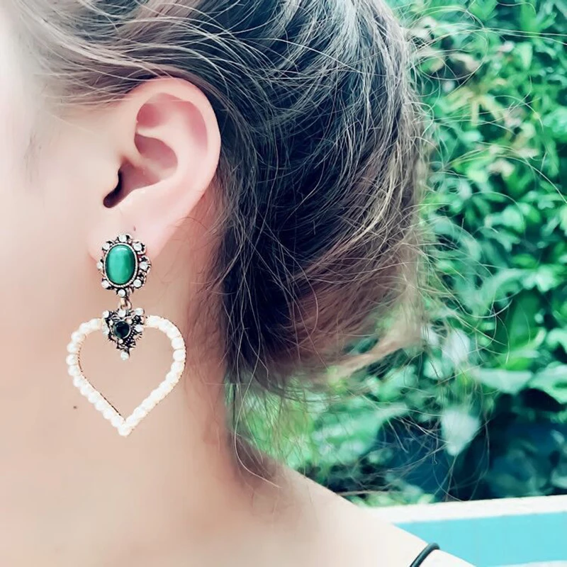 Винтажные серьги гвоздики Anise с зеленым опалом модные имитацией жемчуга в