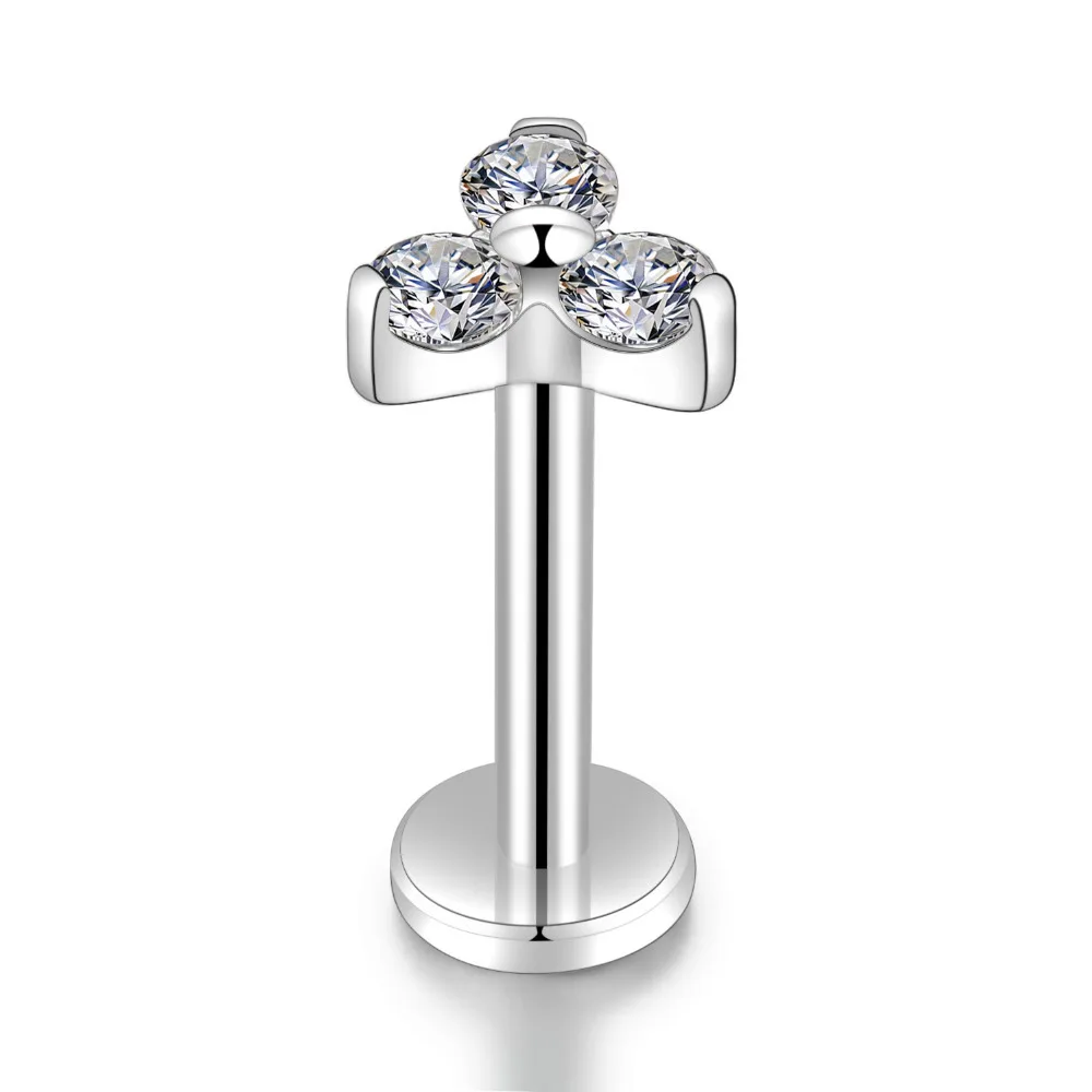 Clear Gem 1 шт чистое драгоценный камень циркониевое цветочное украшение для пирсинга губ уха Козелка бар серьги, Надеваемые На ушной хрящ серьги-гвоздики пирсинг, модные украшения для сексуальных девушек - Окраска металла: Clear Gem