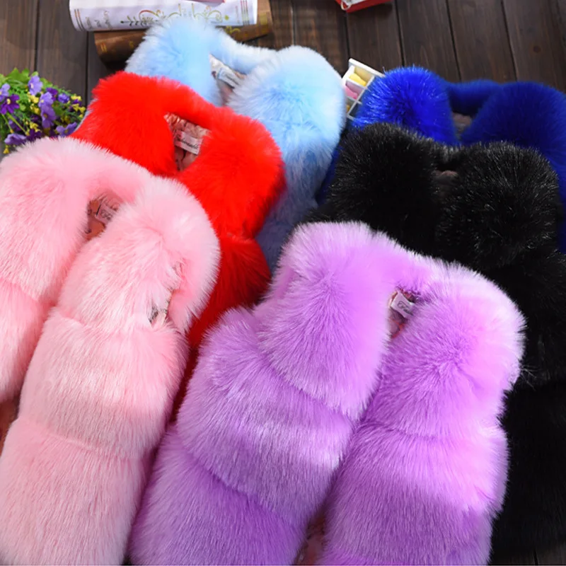 Жилет для маленьких девочек детский Меховой жилет с тремя вставками короткое