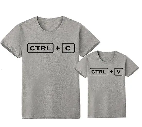 Gray Одинаковые комплекты для семьи летняя рубашка CTRL+ C CTRL+ V для папы и сына Одинаковая одежда для всей семьи комплект одежды для маленьких девочек и папы - Цвет: Gray