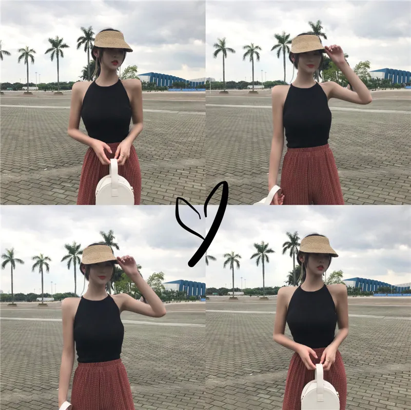 Summer Women's Slim Knitting Halter Neck Camisole Tops Female Knitted Chic Tanks Sleeveless T shirts Top for Girl
