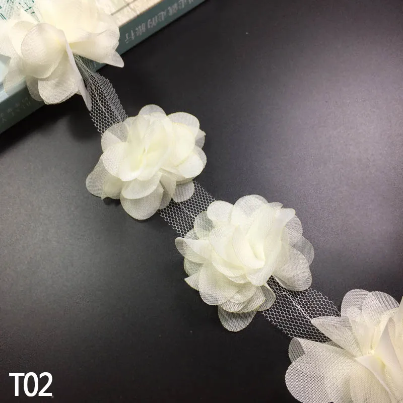 T02 12 шт./ярд 6 см 3D Тюль Цветочная отделка кружевная лента для украшения эластичное кружево стрейч для маленьких девочек аксессуары для волос - Цвет: T02