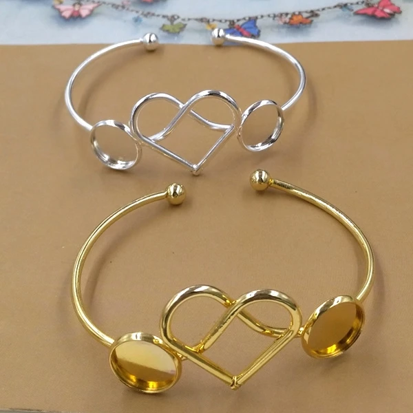 12 мм в форме сердца из нержавеющей стали застежка манжеты браслеты заготовки