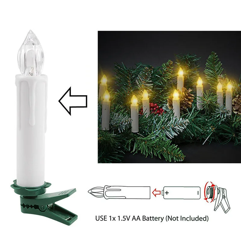 

10pcs Tree Decoration Wireless Remote Control LED Candles Battery Operated Light For Christmas Party Wedding Garden Valentine