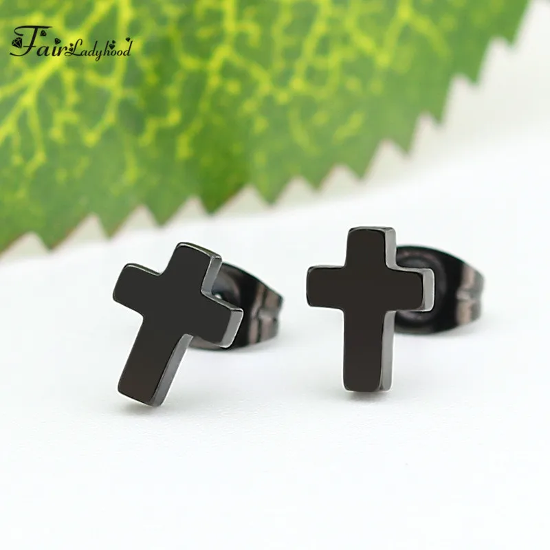 FairLadyHood Stainless Steel Simple Fashion Cutting Cross Earrings Female anti-allergic Factory Wholesale Stud | Украшения и