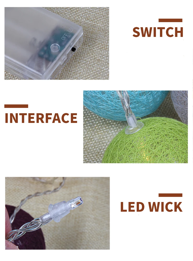 3m 20 leds Cotton Ball String Lights Battery Cotton Ball Light Chain Warm White Guirlande Lumineuse Christmas Holiday Lighting