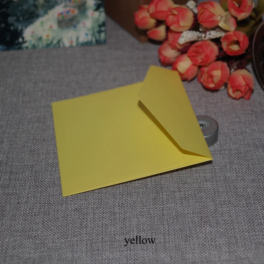 yellow 50 шт. ДХШ: 10x10 см квадратный винтажный крафт многоцветный обычный пригласительный бумажный декоративный Свадебный конверт VIP/банк/открытка - Цвет: yellow