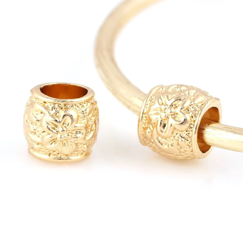 10 шт. в партии золотистые бусины из сплава круглой формы с цветком рукоделие