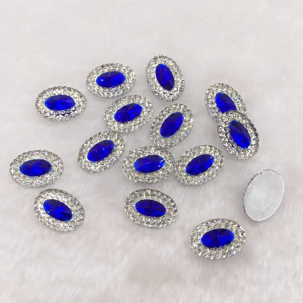 Sapphire Новые 60 шт смолы 10*14 мм овальные плоские прозрачные стразы украшения для изготовления ювелирных изделий DIY PW36 - Цвет: Sapphire