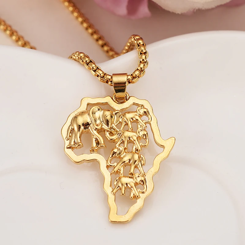 Золотой Цвет Африка слон ожерелье для мужчин женщин мода африканская карта кулон