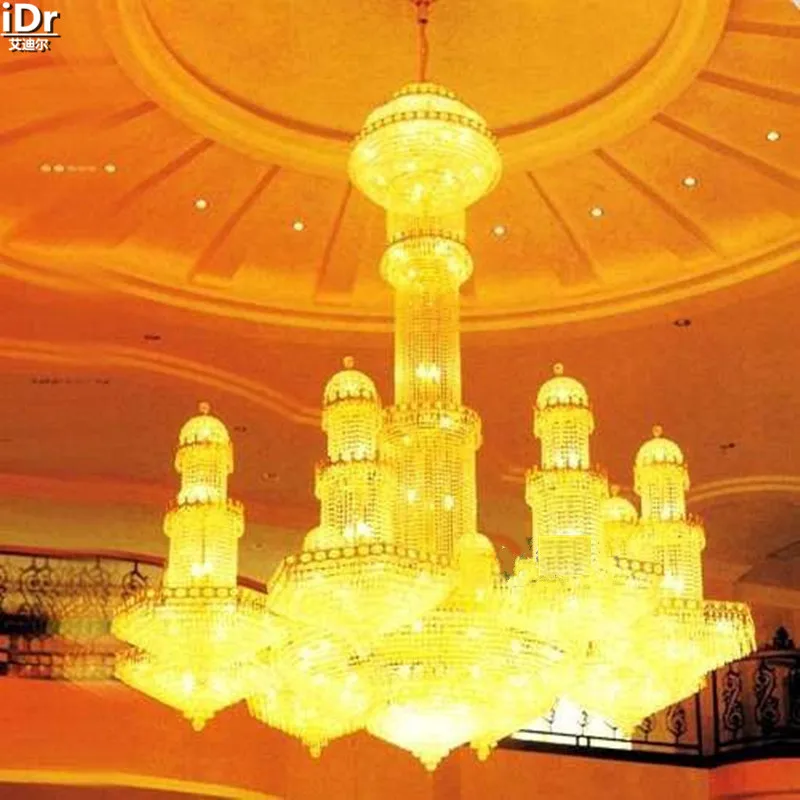 Золотые люстры Золотая люстра лампа для отеля большая роскошная хрустальная