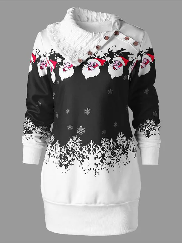CANIS New Hot Fashion Ladies Women Christmas Autumn Winter Long Sleeve Xmas Pattern High Collar Mini Skirts Warm Clothes