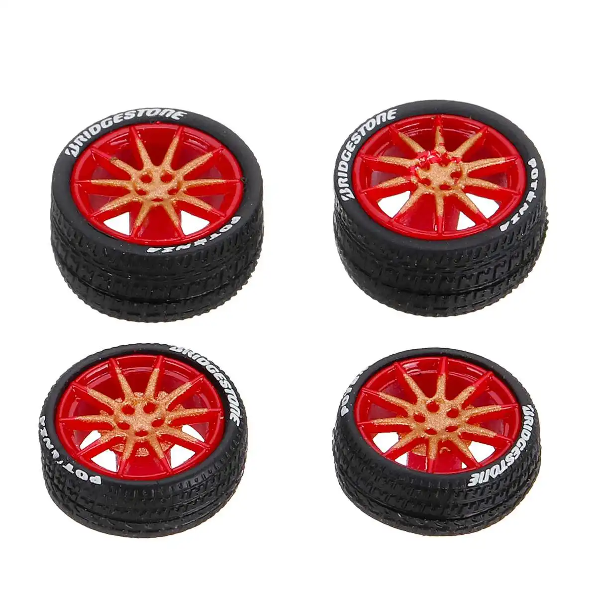 A Red gold 1: 64 автомобильные колеса из сплава шины модифицированный автомобиль сплав резина автомобиль ремонт колеса для автомобилей подходит для некоторых автомобилей 4 колеса один комплект - Цвет: A Red gold