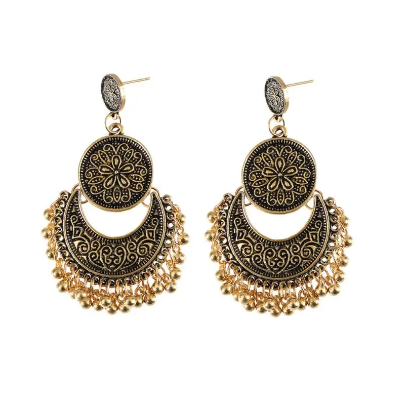 Модные Этнические женские висячие серьги Бали Jhumka Jhumki золотой парчовый Лотос