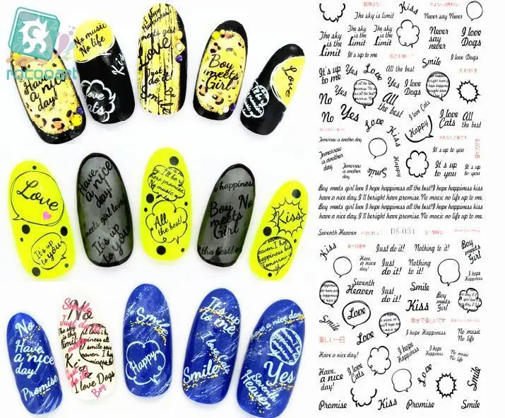 

Rocooart DS031 Nail Diy Art Tips Decoration Sticker Nails Wraps Styling Harajuku Elements Words Water Transfer Sticker