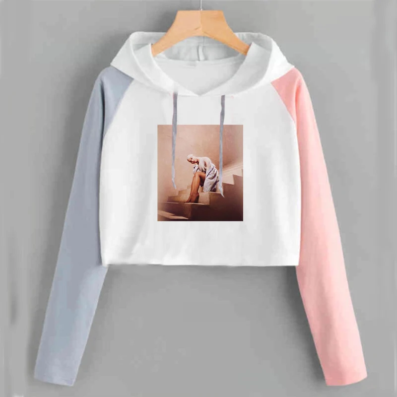 pink 27 Ariana Grande, укороченный топ с капюшоном, Женская Толстовка без слез, толстовка с надписью «Thank U Next Imagine Yuh», весенне-осенняя укороченная одежда - Цвет: pink 27