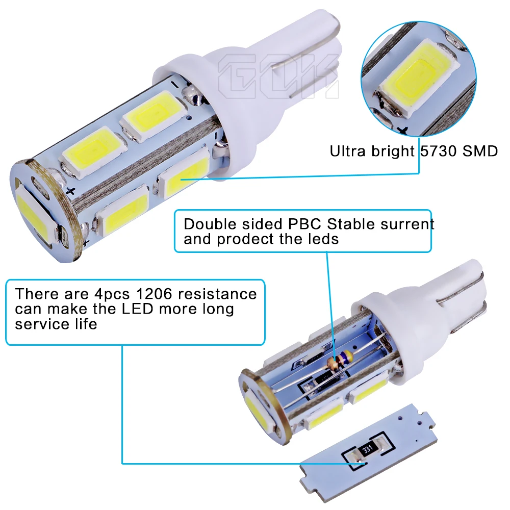 10 шт./лот T10 w5w led t10 9SMD 5630 5730 Автомобильные светодиодные лампы 9LED клиновидная