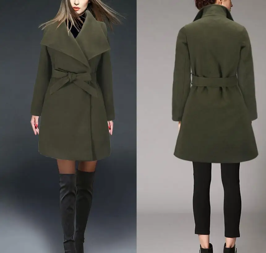 2019 модные пальто женская одежда лацкан длинный рукав ремень шерстяное весеннее