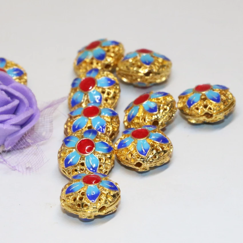 Новая мода 14 мм 5 шт. золотистые Перегородчатые аксессуары полые Круглые Эмалированные резные цветы Ювелирная фурнитура B2488