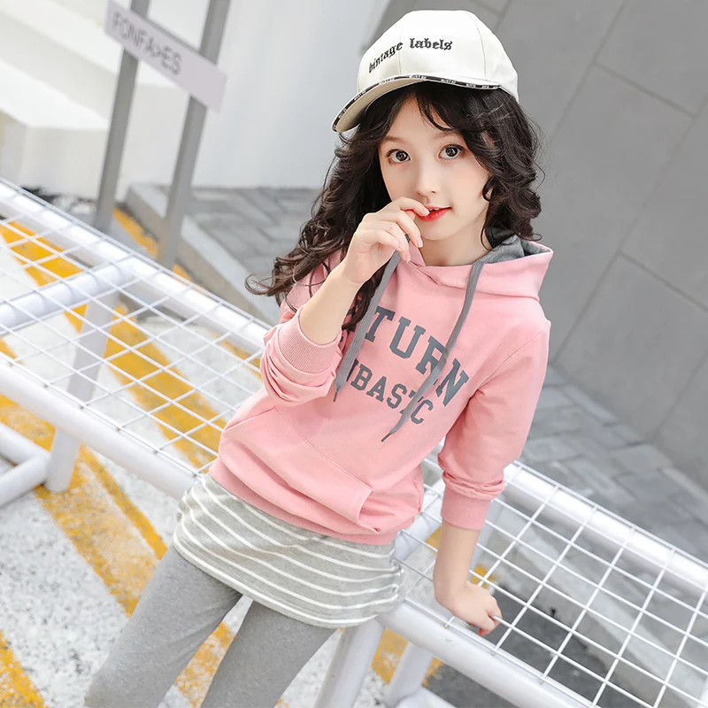 Girls Clothing Set 2019 Spring Fall Children Trendy Sport Clothes 2 Pcs Occidental Kids Hooded Sweatshirt + Culotte D120 | Детская