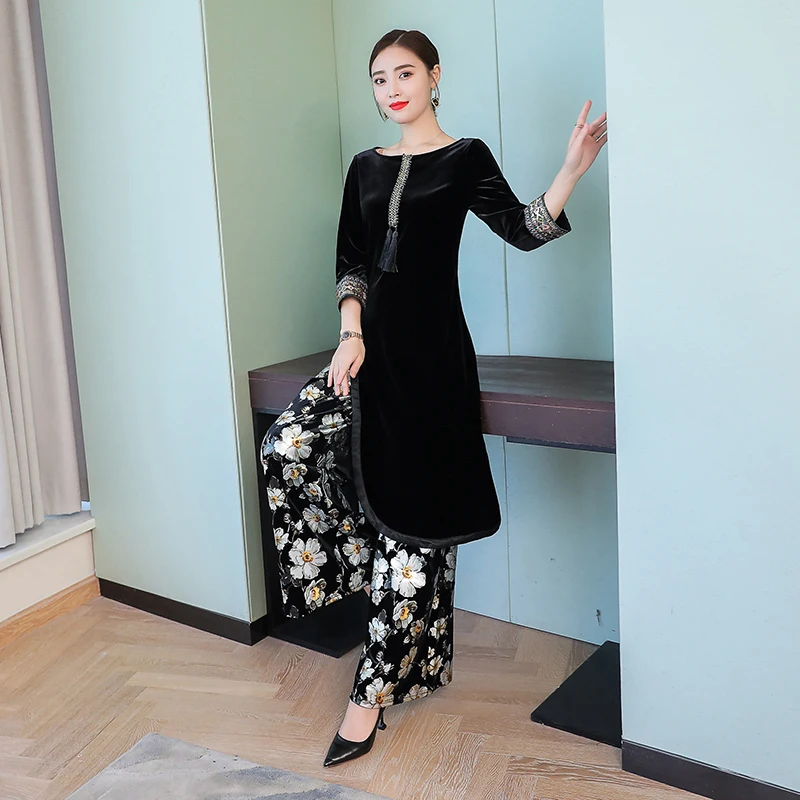 Бархатный облегающий комплект из 2 предметов женские Подиумные штаны размера