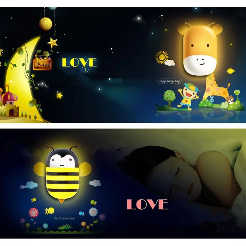 Интеллектуальный ночник с Сенсор милые 3D стены Стикеры мультфильм бра огни для