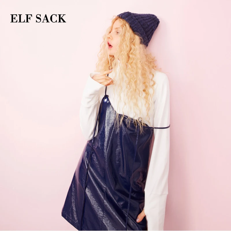 Женское винтажное платье ELF SACK синее однотонное трапециевидной формы до колена