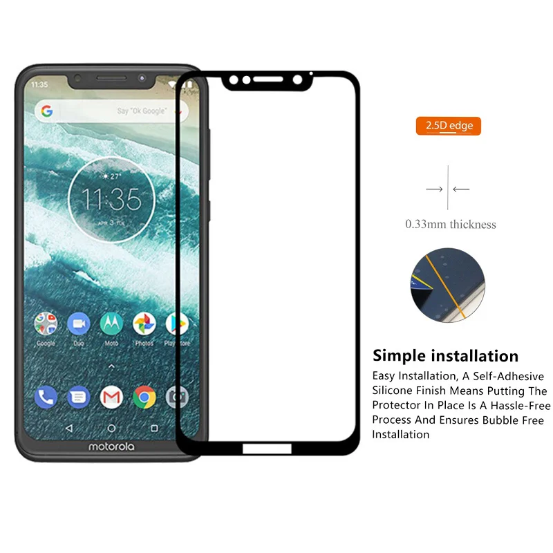 Полное покрытие из закаленного стекла для Motorola Moto One защита экрана весь клей