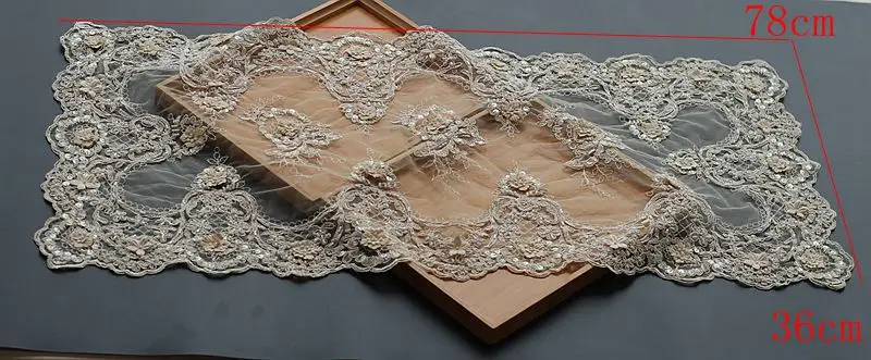 Бесплатная доставка 3D цветок Роскошная бисерная кружевная скатерть ручной