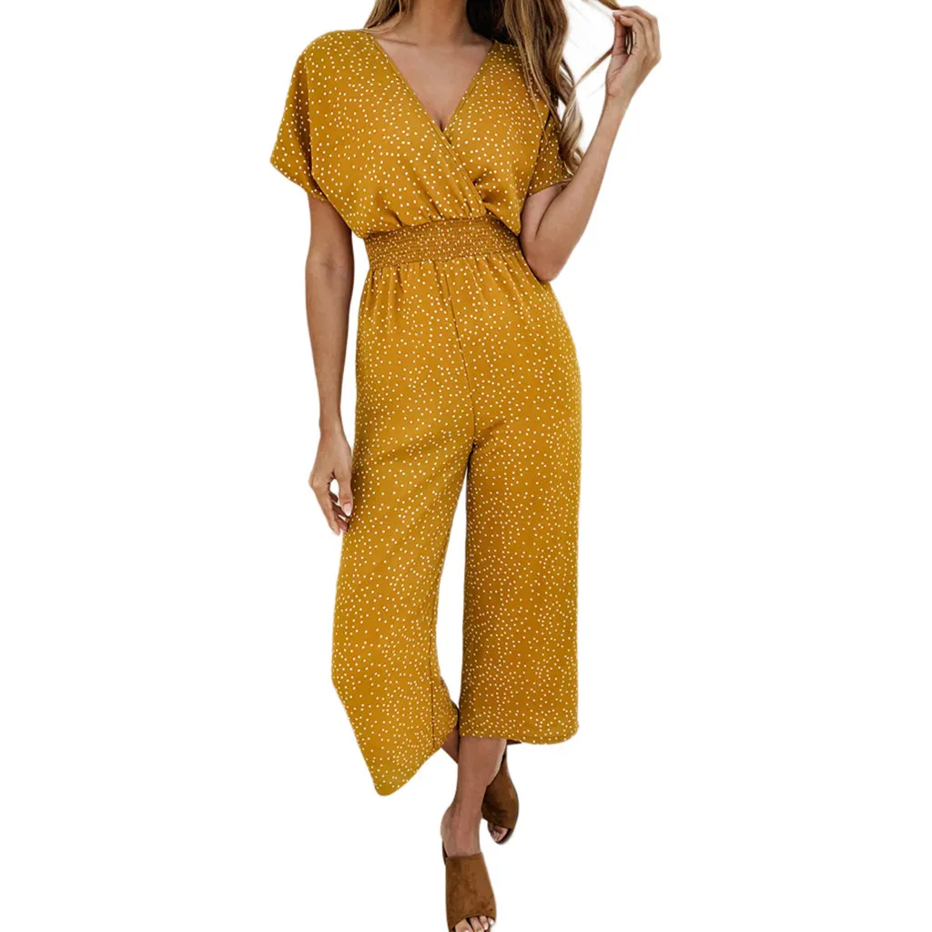 Yellow WOMAIL, женские новые модные комбинезоны, летние Карманы, v-образный вырез, короткий рукав, узор в горошек, Детский костюм, комбинезон, пляжный костюм для женщин, APR30 - Цвет: Yellow