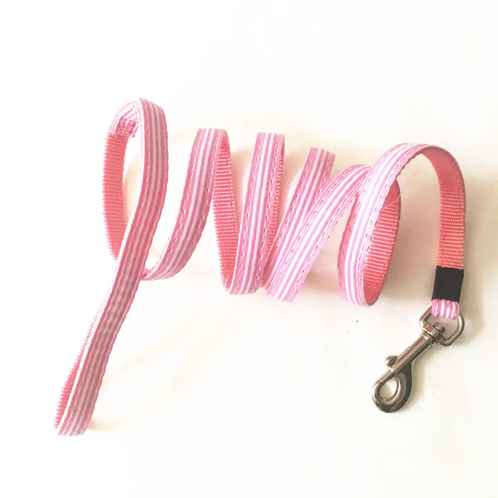 Розовый Нейлоновый полосатый собачий ошейник и поводок для щенков мягкий набор