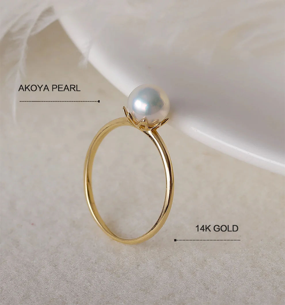 YS Pure 14k золото 6-6,5 мм белый натуральный японский Akoya Жемчужное кольцо Свадебные ювелирные изделия