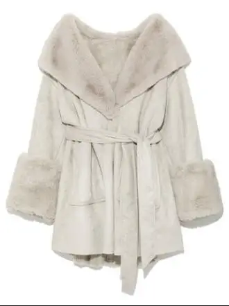 Women Suede Faux Hair Parkas Female Autumn Winter Thicken Oversized Velvet Outwear Womens Fur Collar Jacket Coat Ds50241 - Цвет: grey