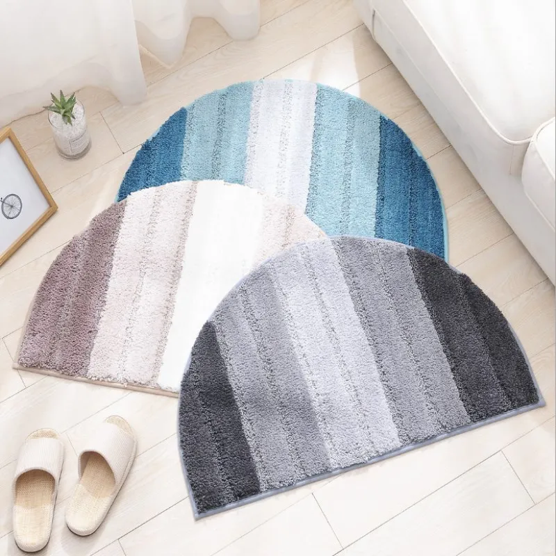 

MicroFiber Semi-elliptical Bathroom Anti-slip Mat Absorbent Pad Striped Bedroom Door Mats Home Plush Mat