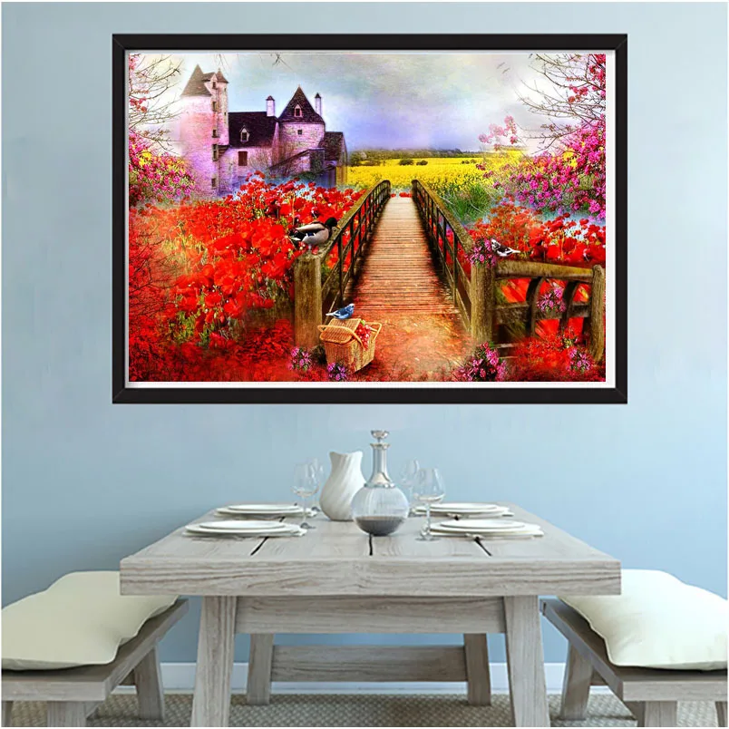 LaoJieYuan 5D DIY Full square Diamond Painting Mosaic red scenery Rhinestone Embroidery Cross Stitch home decor gift | Дом и сад