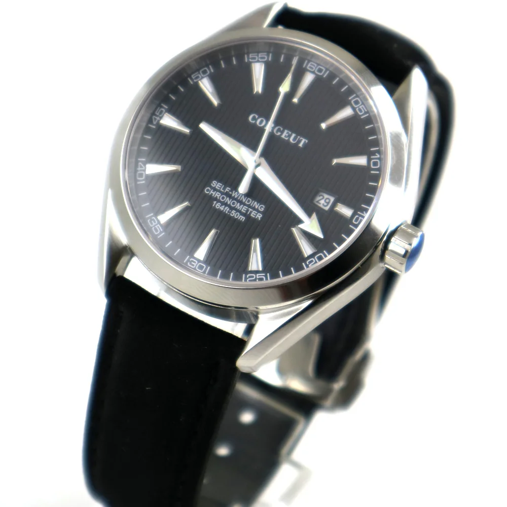 Отполированные автоматические мужские часы 39 мм с черным циферблатом и