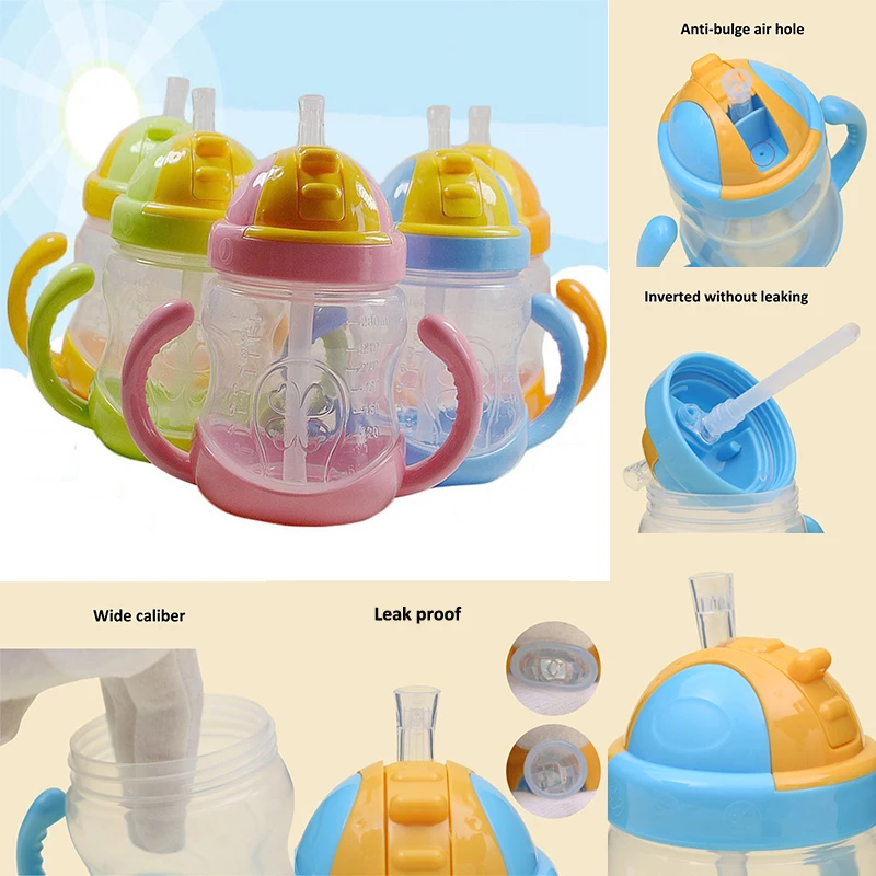 

280ml Baby Boy Girls Feeding Bottle With Handle Kids Cute Straw Cup Children Learn Feeding Drinking Water Training Cup
