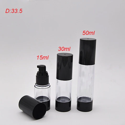 100pcs 30ml black airless pump bottle , 1oz airless lotion bottle , transparent body black pump & lid Cosmetic Refillable Bottles